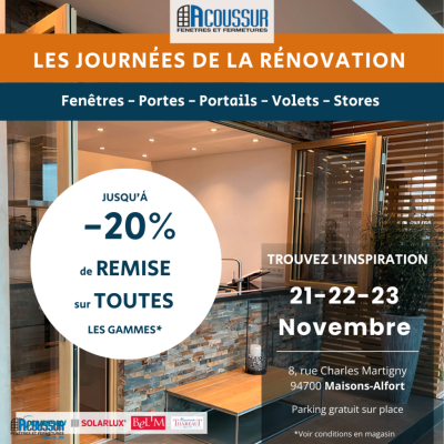 21 au 23 novembre : les Journées de la Rénovation dans notre showroom à Maisons-Alfort!